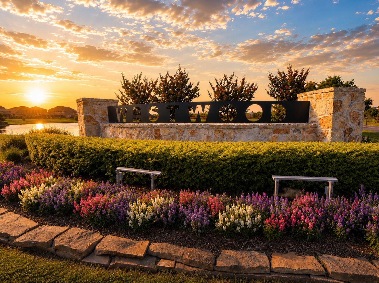 Westwood neighborhood entrance at sunset